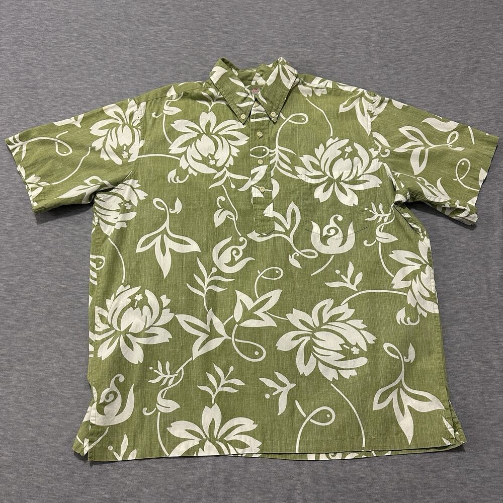 Reyn Spooner Shirt Mens L Green Hawaiian Floral Pullover Commemorative Classics